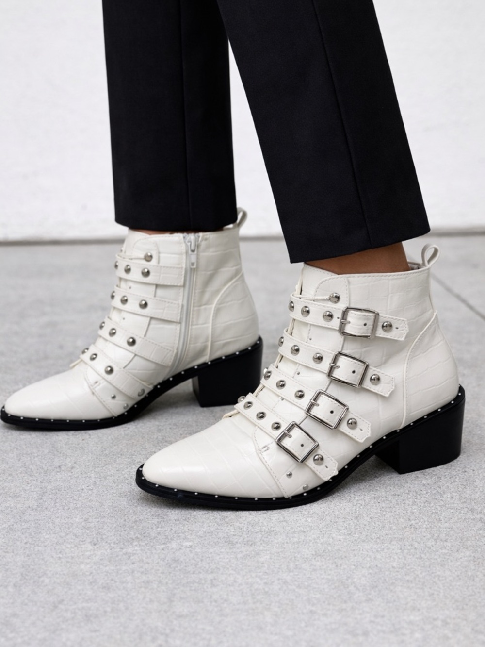 Catherine Malandrino White Shandy Studded Booties